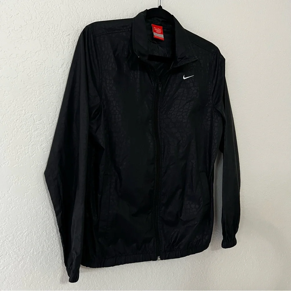 Nike Athletic Dept Black Zip Windbreaker Croc Print Embroidered Logo Size Medium